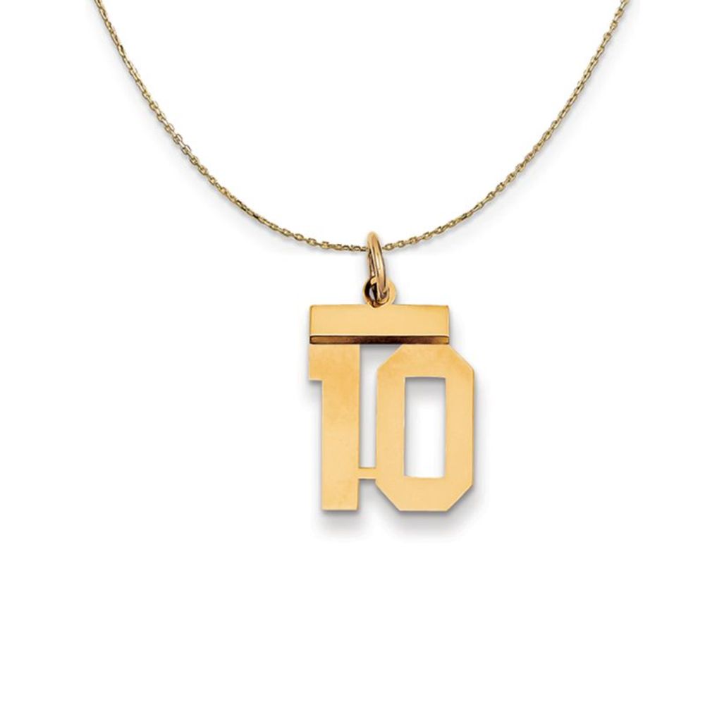 14k Yellow Gold, Athletic, Sm Polished Number 10 Necklace - 18 Inch
